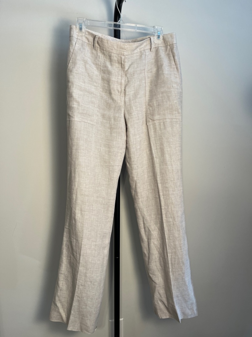 brooks brothers Catherine pant plaid high waist 100% linen tan white lined sz 8 - Picture 3 of 6
